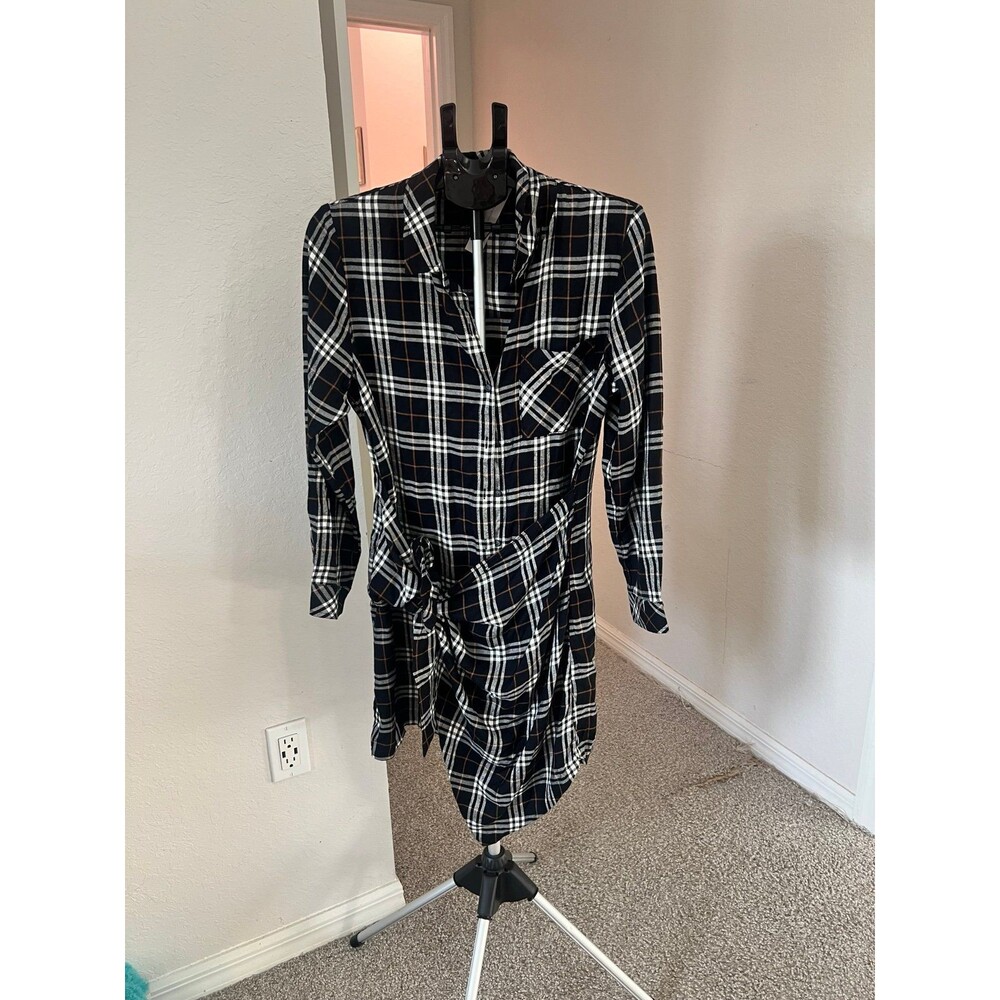 Sanctuary Black and White Plaid Wrap Dress